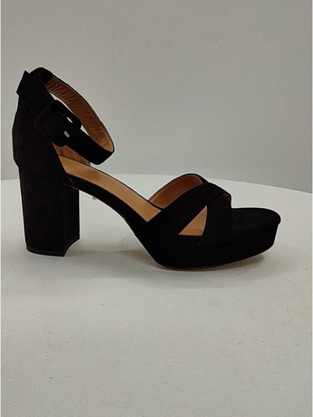 Quince Women Italian Leather Crisscross Platform Sandal Black Suede Shoes 8.5